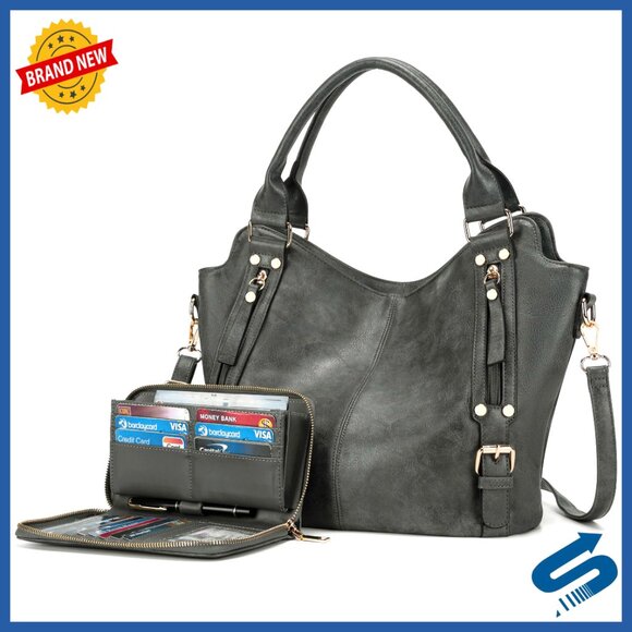 HKCLUF Crossbody Bag for Women 2pcs Leather Crossbody Bag  Large Hobo Crossbody Bag with Wallet Set, Vegan Leather, Adjustable Strap, 9